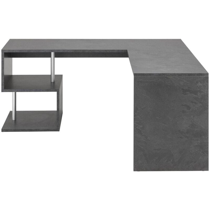 foto del prodotto scrivania ad angolo per ufficio con scaffale, made in italy, tavolo da computer, scrittoio per lavoro porta pc, cm 160x60h78, colore grigio cenere,