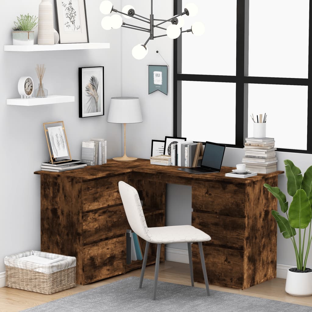 foto del prodotto scrivania ad angolo rovere fumo 145x100x76 cm legno multistrato cod mxl 71205