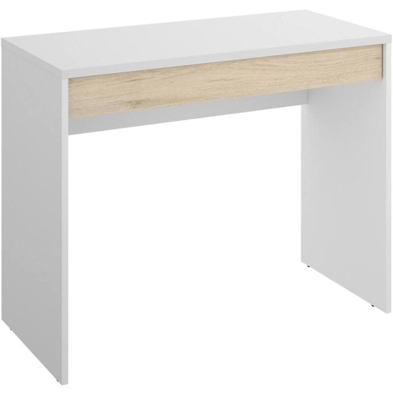 foto del prodotto scrivania affiniti, scrittoio ufficio salvaspazio multiuso, tavolo da studio lineare con 1 cassetto, 90x50h74 cm, bianco e rovere - dmora