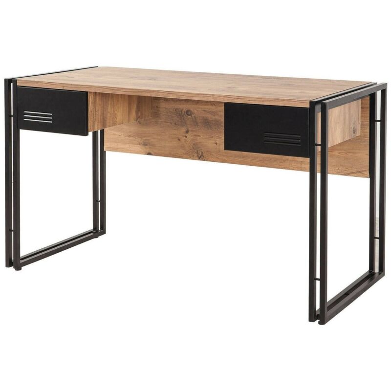 foto del prodotto scrivania alkes, scrittoio multiuso, tavolo per ufficio porta pc, piano di lavoro, 139x60h75 cm, quercia e nero, con imballo rinforzato, con imballo