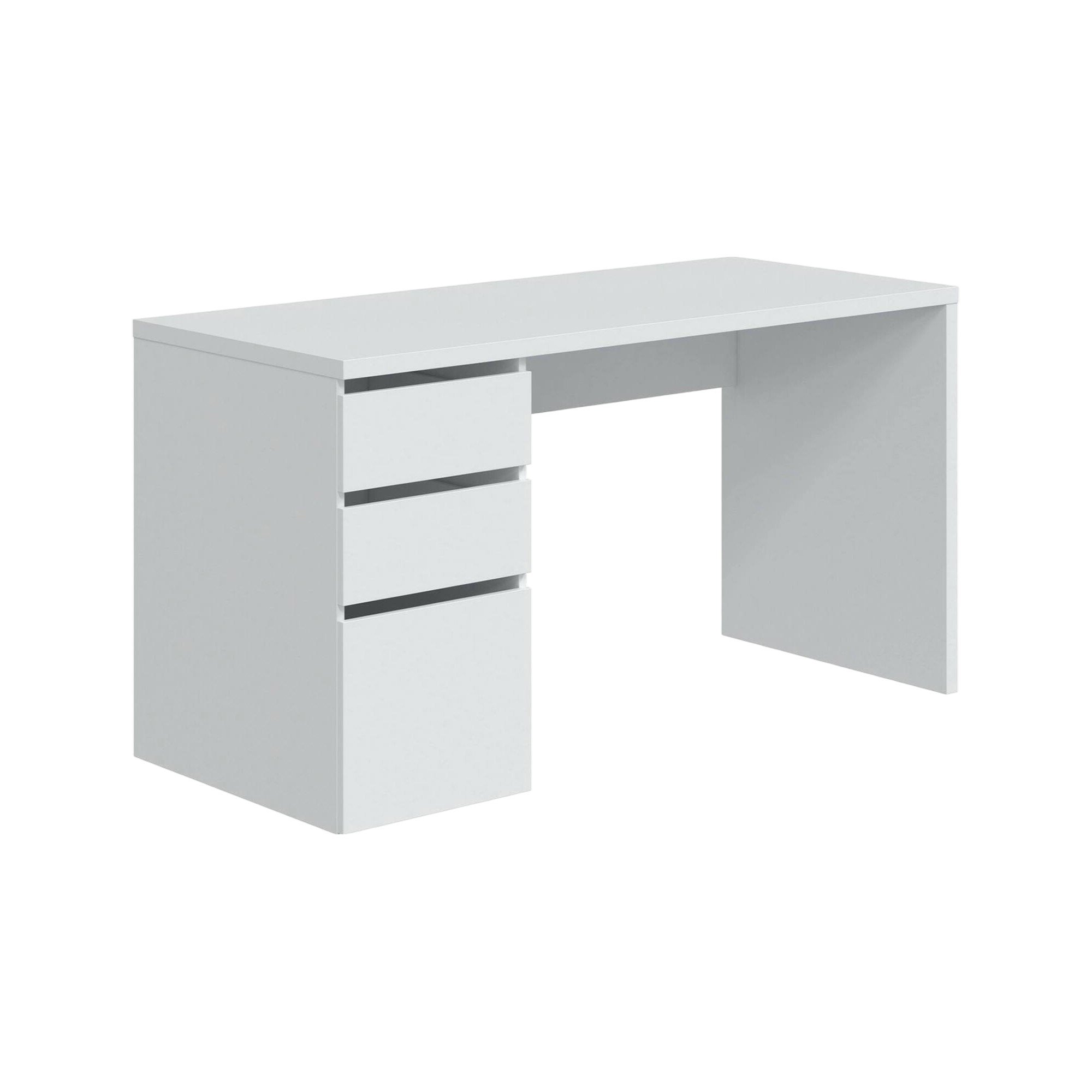 foto del prodotto scrivania alko, scrittoio reversibile con 3 cassetti, tavolo ufficio salvaspazio multiposizione, 138x60h74 cm, bianco