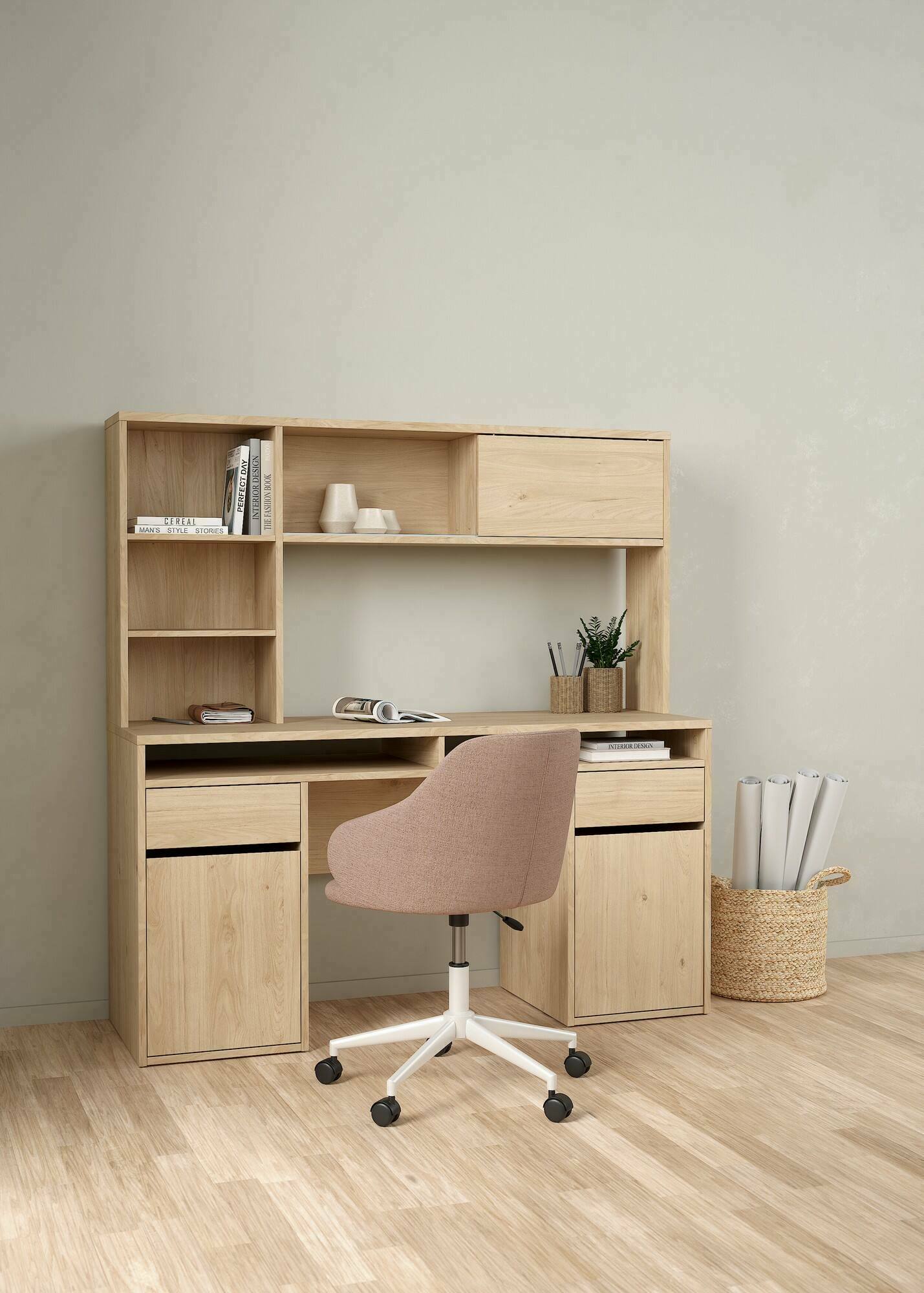 foto del prodotto scrivania ambrenti, scrittoio multiuso, tavolo per ufficio porta pc, piano di lavoro, 149x48 h156 cm, rovere