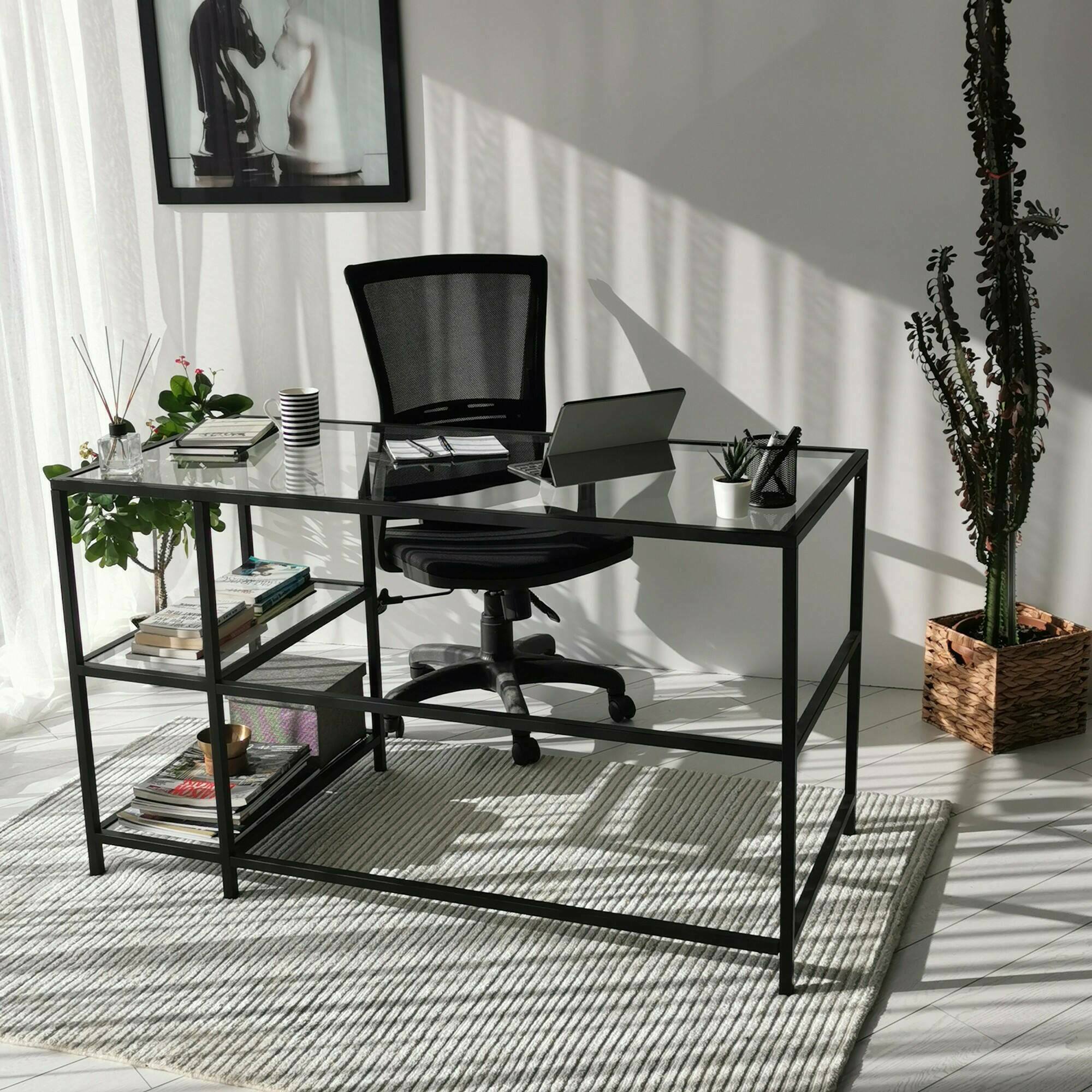 foto del prodotto scrivania ameglia, scrittoio multiuso, tavolo per ufficio porta pc, piano di lavoro, 130x60h75 cm, nero