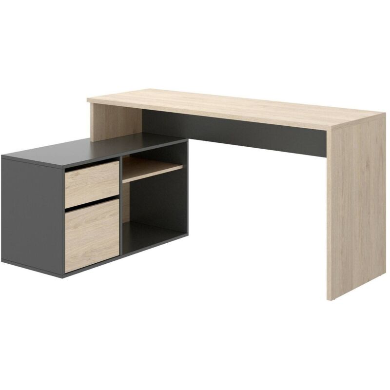 foto del prodotto scrivania andor, scrittoio multiposizione da ufficio o cameretta, tavolo da studio angolare multiuso, 139x92h75 cm, rovere e antracite dmora