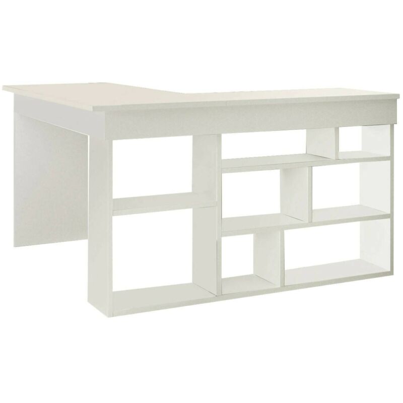 foto del prodotto scrivania angete, scrittoio multiuso, tavolo per ufficio porta pc, piano di lavoro, 129x120h72 cm, bianco, con imballo rinforzato, con imballo rinforzato - dmora