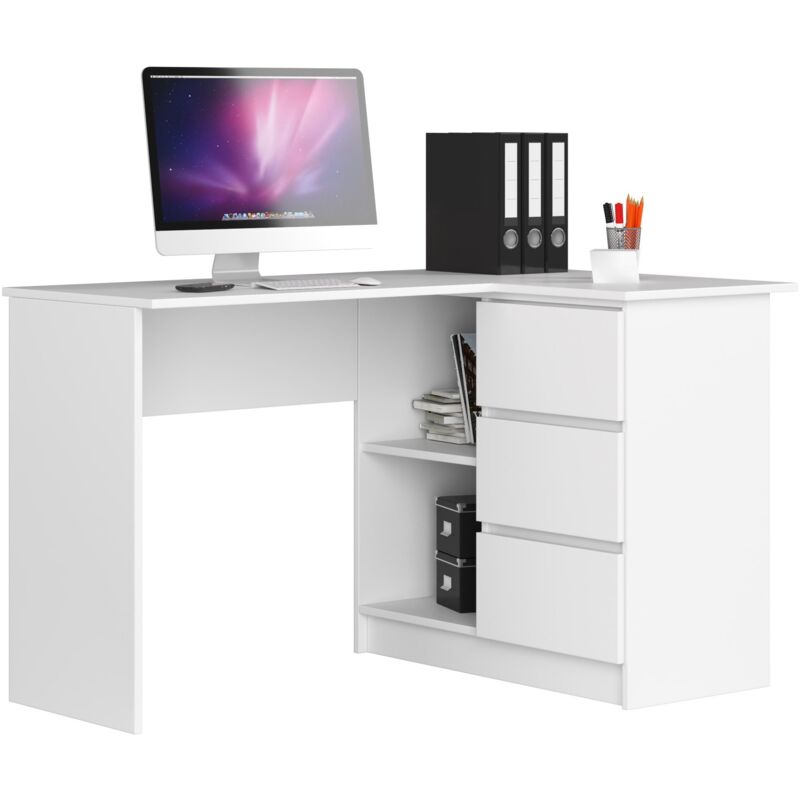 foto del prodotto scrivania angolare akord b16 bianco 124 cm 3 cassetti 124x85x77 cm modello a destra
