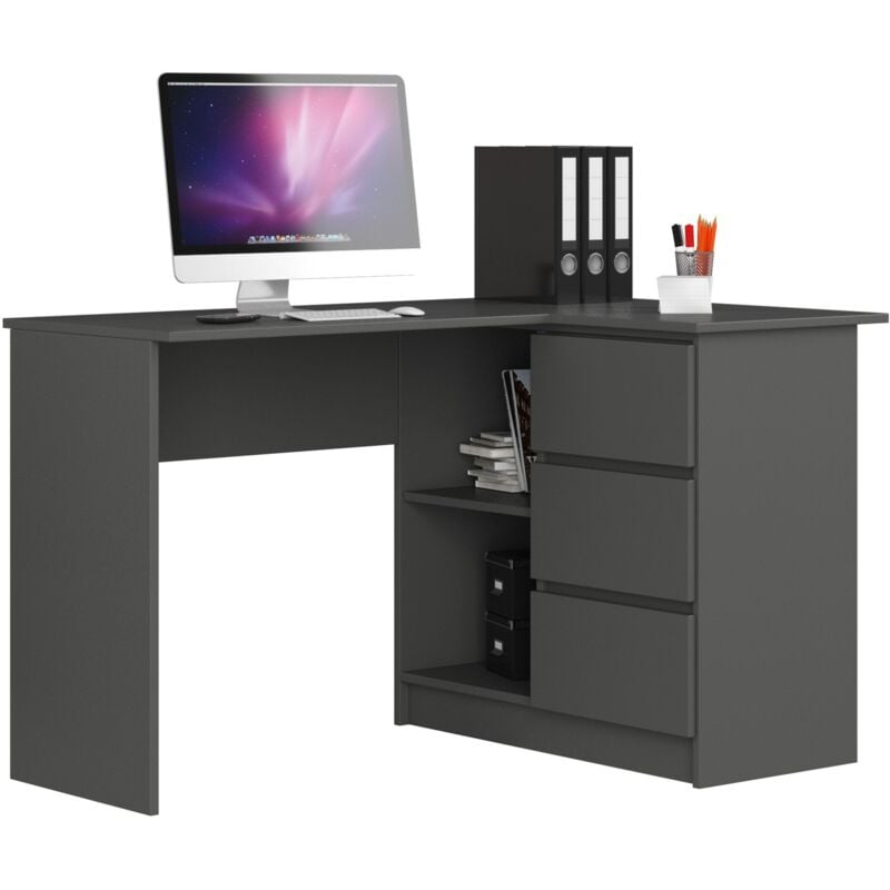 foto del prodotto scrivania angolare akord b16 grigio grafite 124 cm 3 cassetti 124x85x77 cm modello a destra