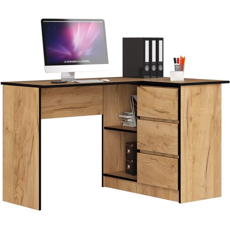 foto del prodotto scrivania angolare akord b16 quercia craft 124 cm 3 cassetti 124x85x77 cm modello a destra