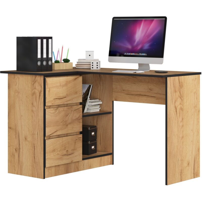 foto del prodotto scrivania angolare akord b16 quercia craft 124 cm 3 cassetti 124x85x77 cm modello a sinistra