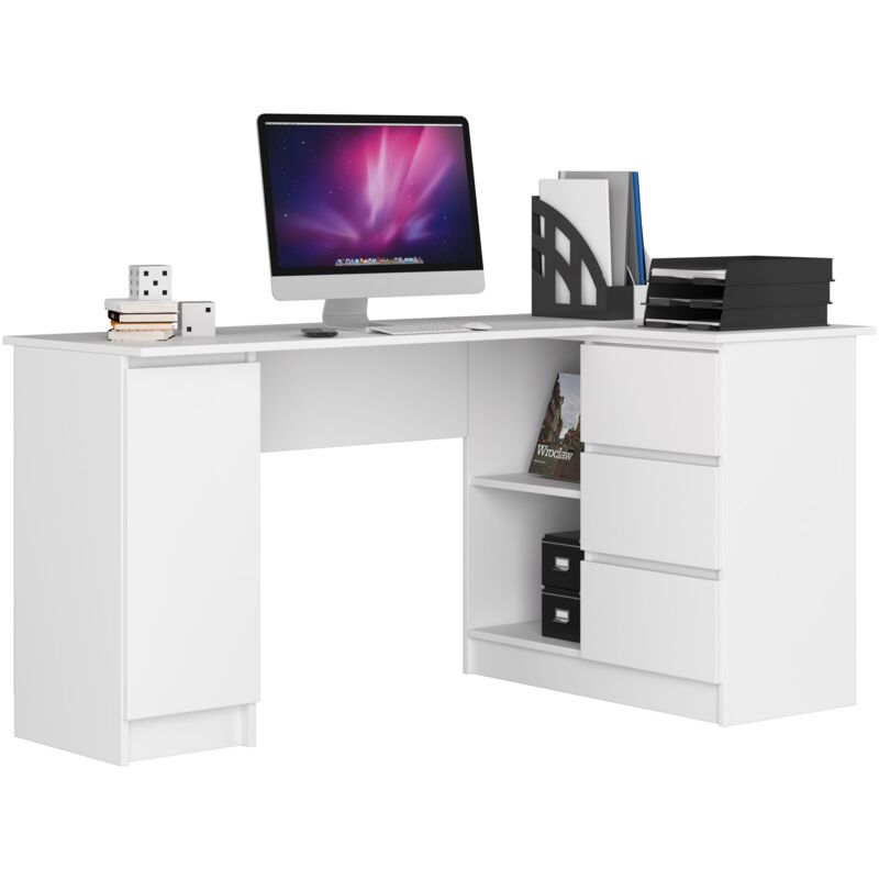 foto del prodotto scrivania angolare akord b20 bianco 155 cm 1 anta 3 cassetti 155x85x77 cm modello a destra