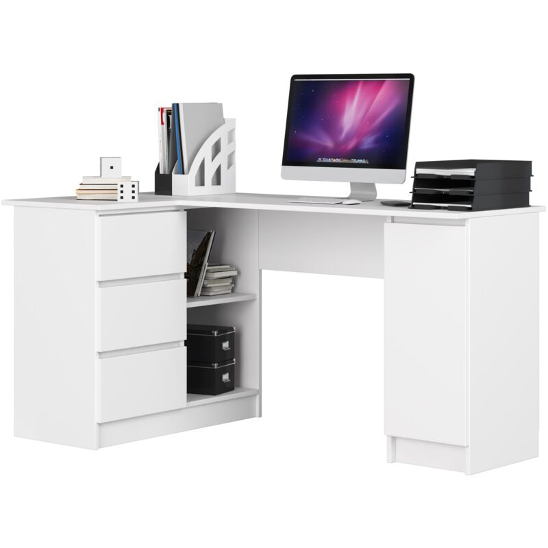 foto del prodotto scrivania angolare akord b20 bianco 155 cm 1 anta 3 cassetti 155x85x77 cm modello a sinistra