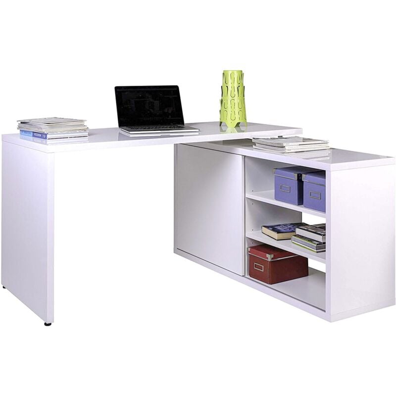foto del prodotto scrivania angolare da ufficio e cameretta con cassettiera 150 cm bianca made in italy 