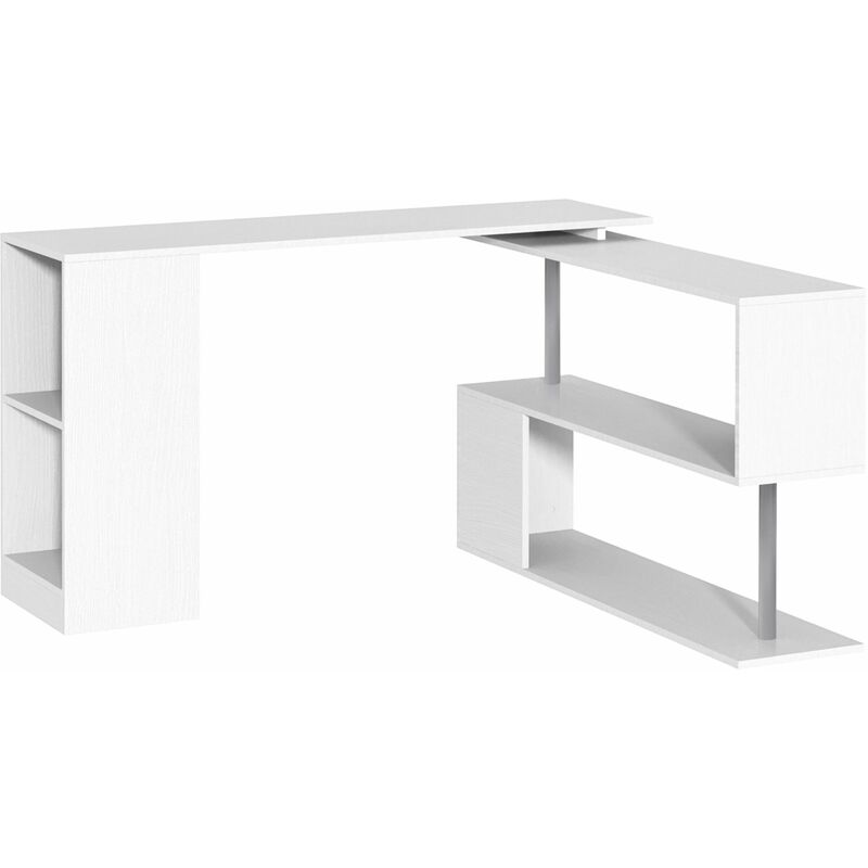 foto del prodotto scrivania angolare da ufficio studio per computer in legno bianco 140x120x78,2 cm