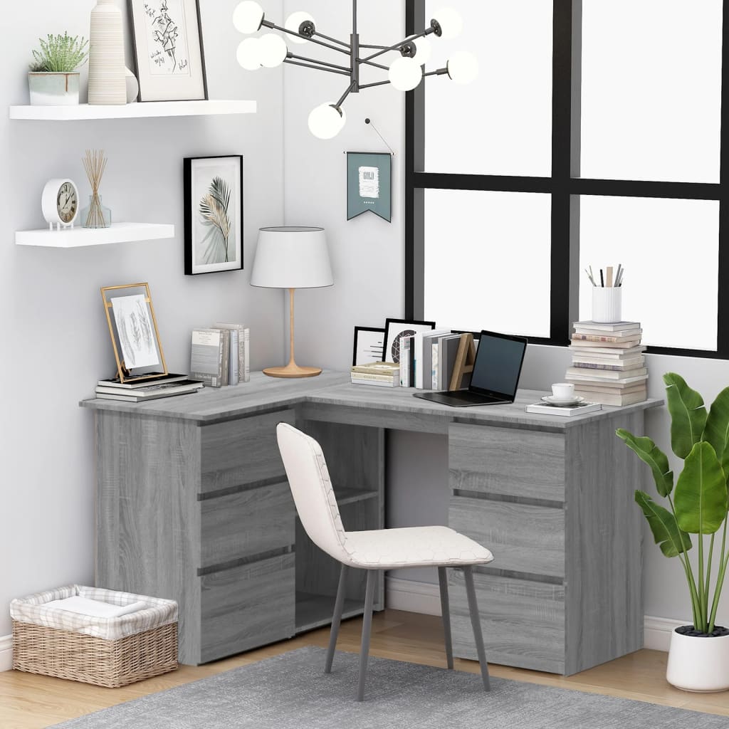 foto del prodotto scrivania angolo grigio sonoma 145x100x76 cm legno multistratocod mxl 127357