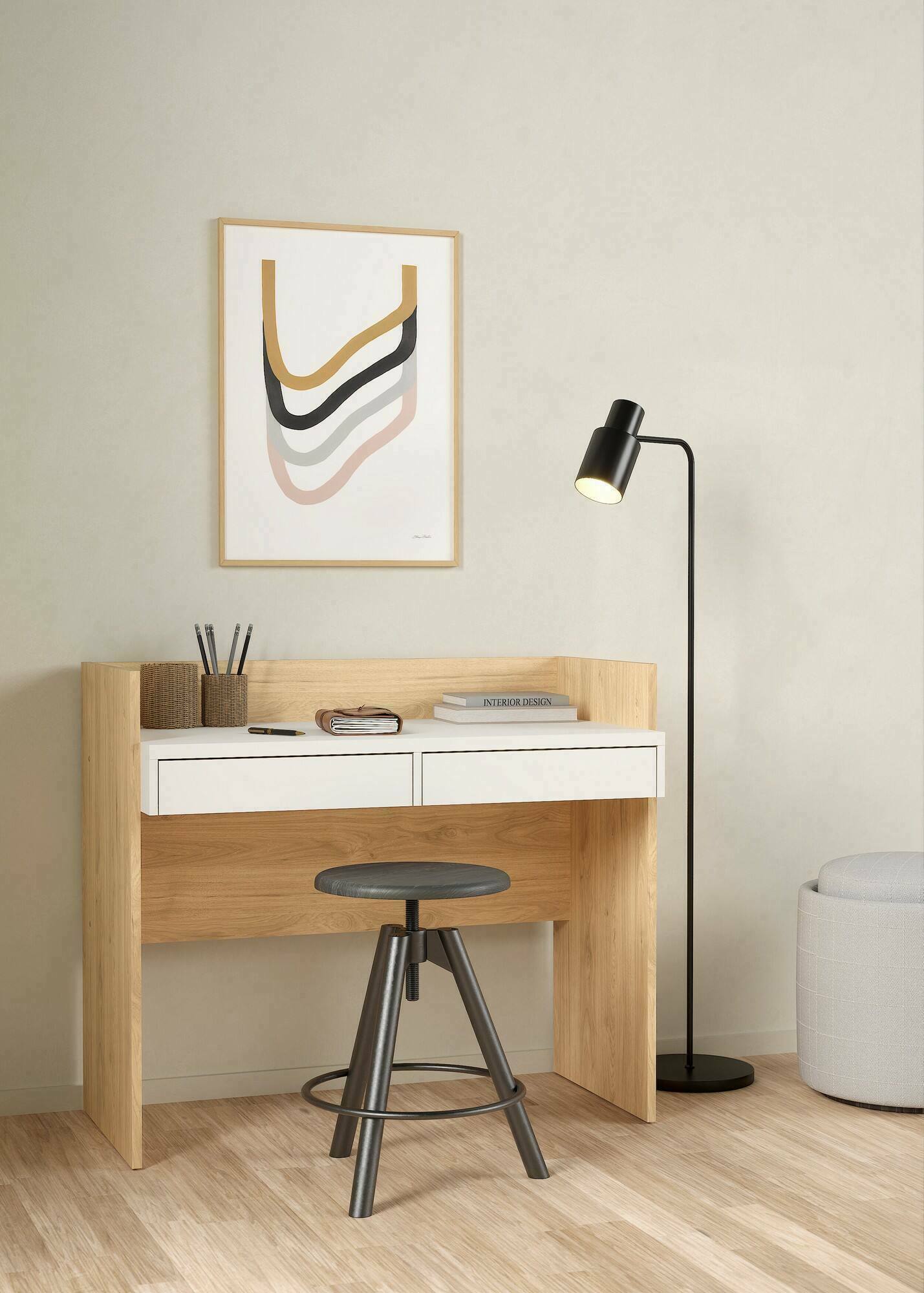foto del prodotto scrivania antillo, scrittoio multiuso, tavolo per ufficio porta pc, piano di lavoro, 102x56 h89 cm, rovere e bianco