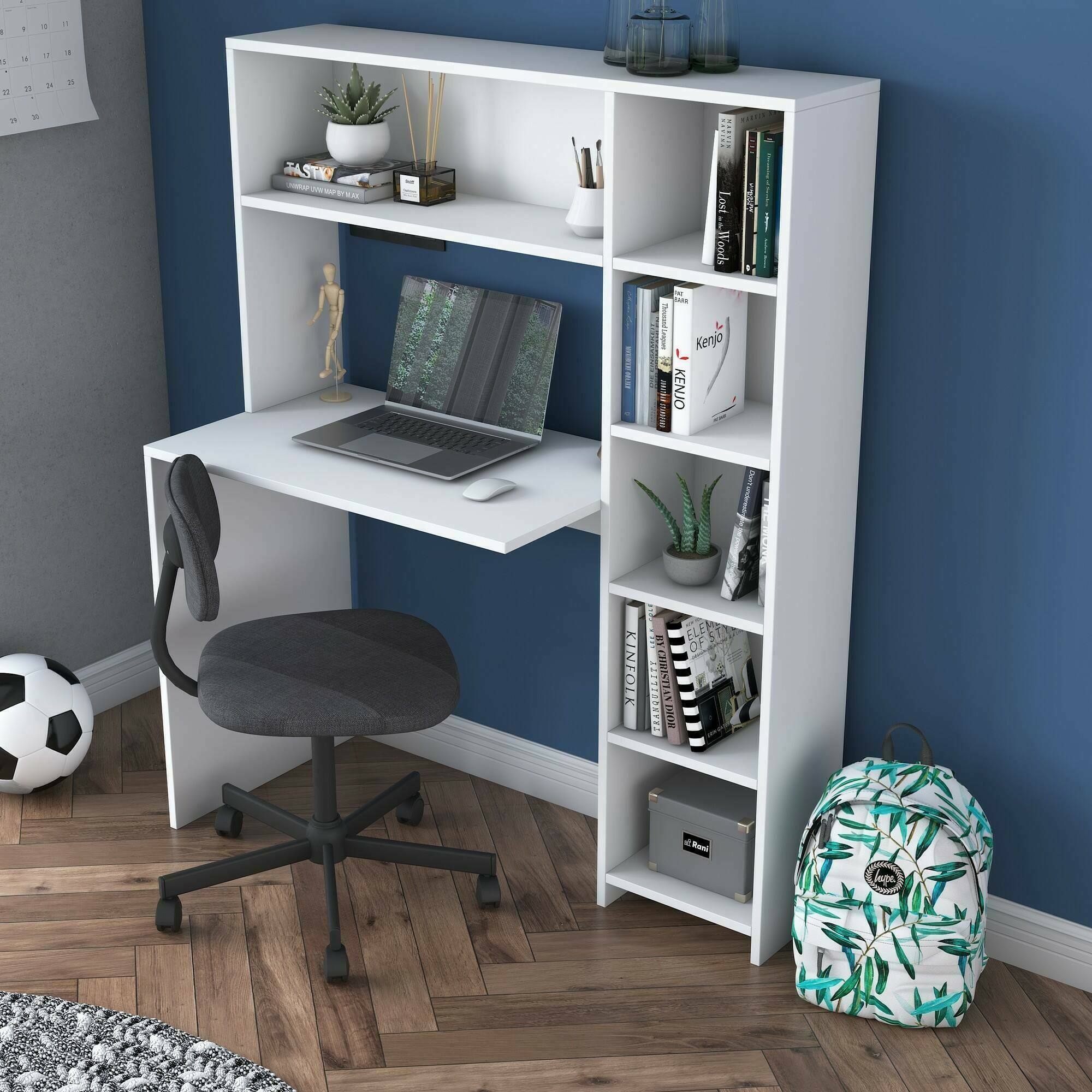 foto del prodotto scrivania arapaho, scrittoio multiuso, tavolo per ufficio porta pc, piano di lavoro, 113x40h142 cm, bianco