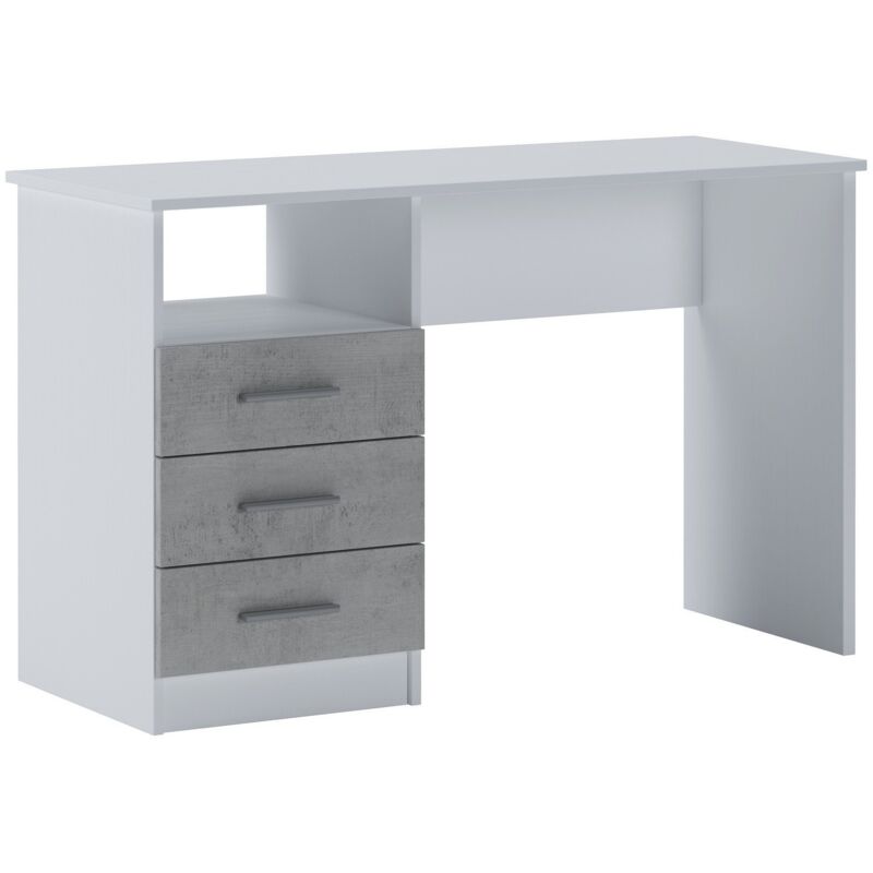 foto del prodotto scrivania ardauli, scrittoio multiuso, tavolo per ufficio porta pc, piano di lavoro, 120x48h75 cm, bianco e cemento dmora
