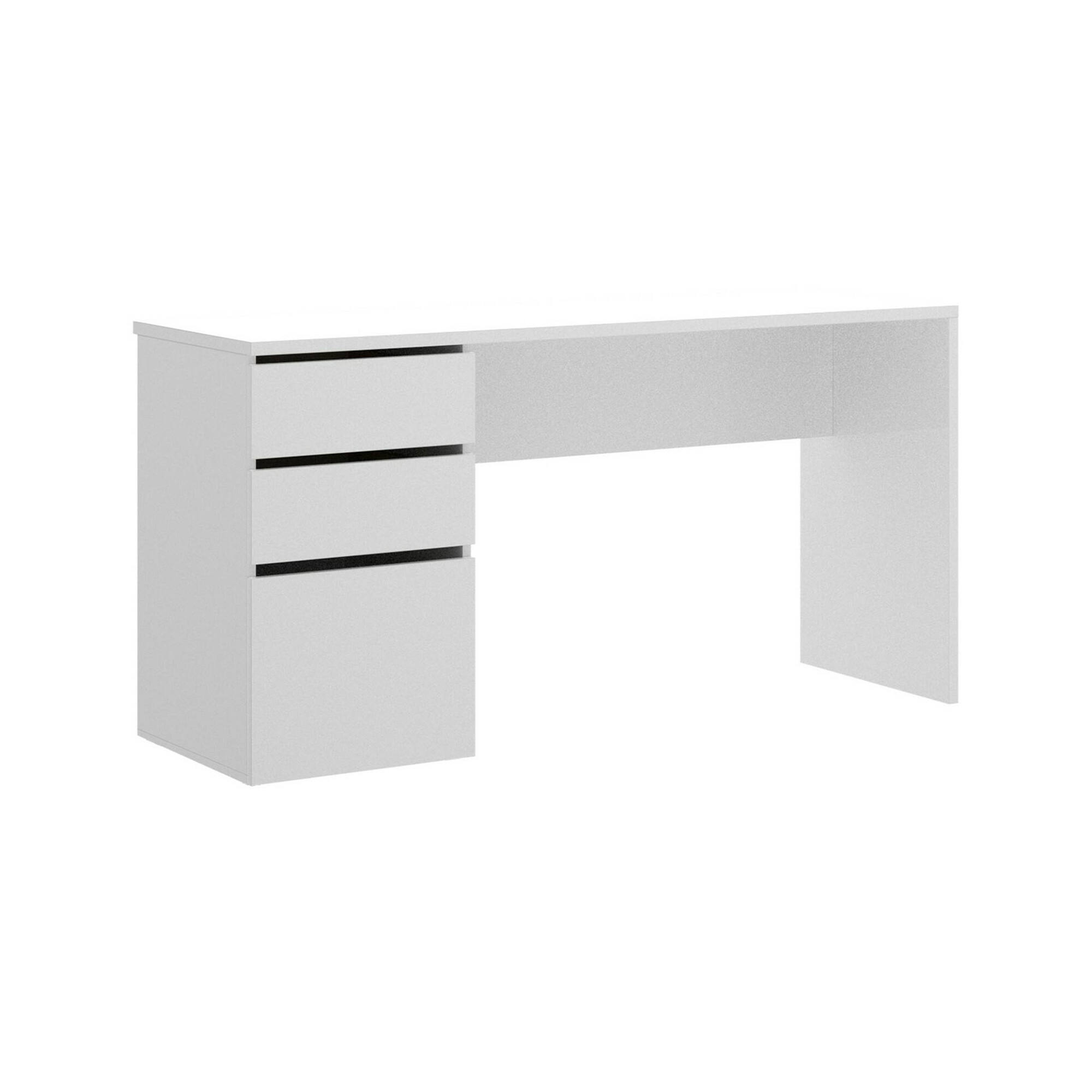 foto del prodotto scrivania ardina, scrittoio multiuso da ufficio o cameretta, tavolo da studio lineare con 2 cassetti e 1 anta, 139x60h75 cm, bianco