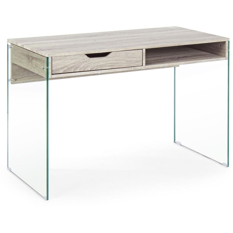foto del prodotto scrivania armos con cassetti porta pc da ufficio e cameretta in legno 110 cm rovere