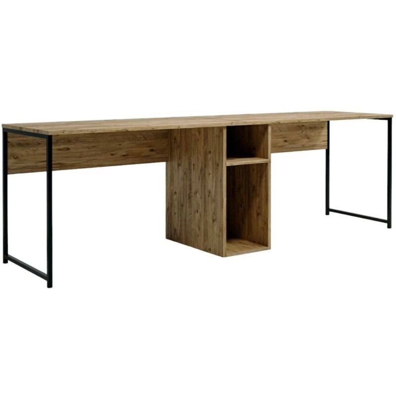 foto del prodotto scrivania asarat, scrittoio multiuso, tavolo per ufficio porta pc, piano di lavoro, 240x60h74 cm, quercia dmora