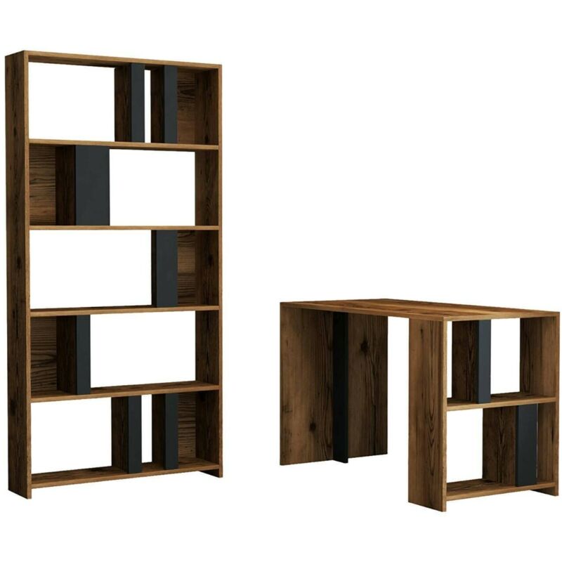 foto del prodotto scrivania atene, scrittoio multiuso, tavolo per ufficio porta pc, piano di lavoro, 120x60h75 cm, noce e antracite dmora