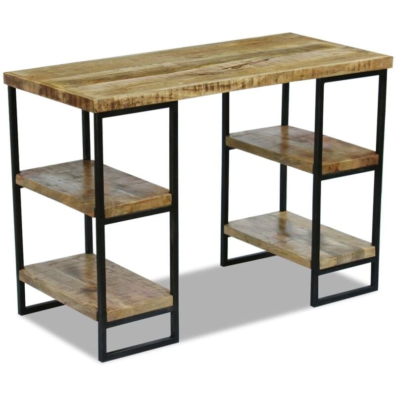 foto del prodotto scrivania bancone da ufficio in legno di mango con 4 ripiani 110x50x76 cm