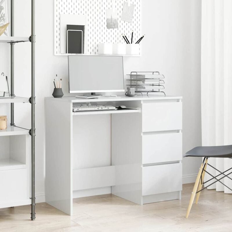 foto del prodotto scrivania bianco lucido 90x45x76 cm in legno multistrato vidaxl