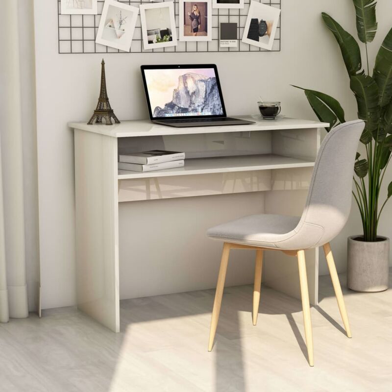 foto del prodotto scrivania bianco lucido 90x50x74 cm in legno multistrato vidaxl