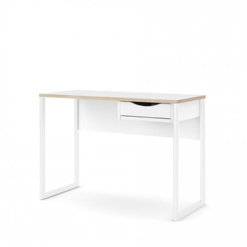 foto del prodotto scrivania bianco opaco rovere con un cassetto 110 x 48 cm sole