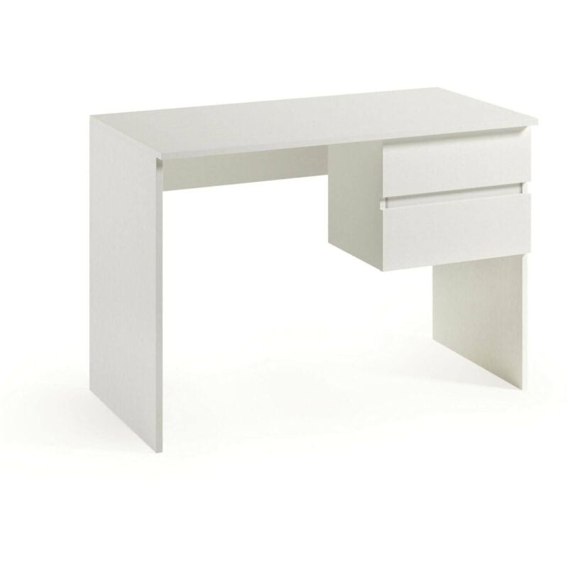 foto del prodotto scrivania carpino, scrittoio lineare con 2 cassetti, tavolo da studio multiuso e salvaspazio, 100 made in italy, 110x53h76 cm, bianco, con imballo