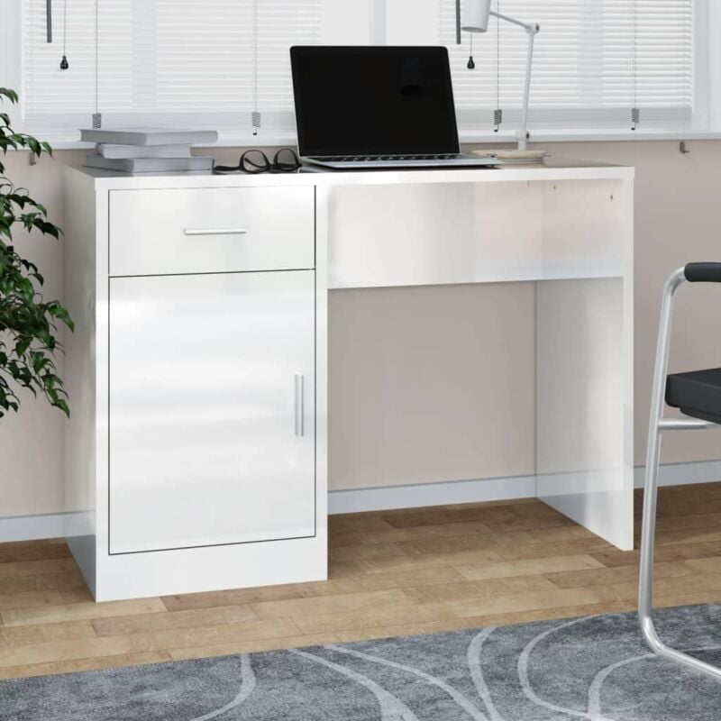 foto del prodotto scrivania cassetto bianco lucido 100x40x73cm legno multistrato vidaxl