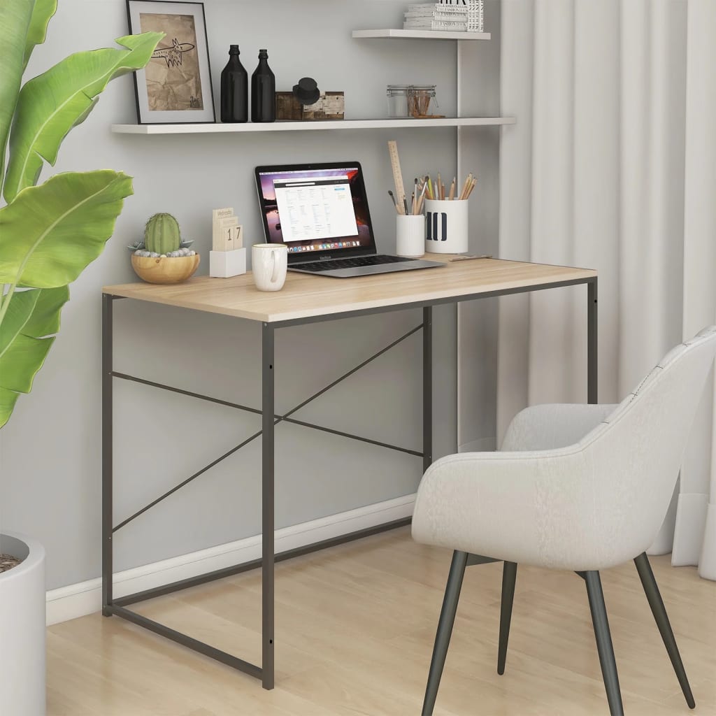foto del prodotto scrivania computer nera e rovere 110x60x70cm legno multistratocod mxl 83178