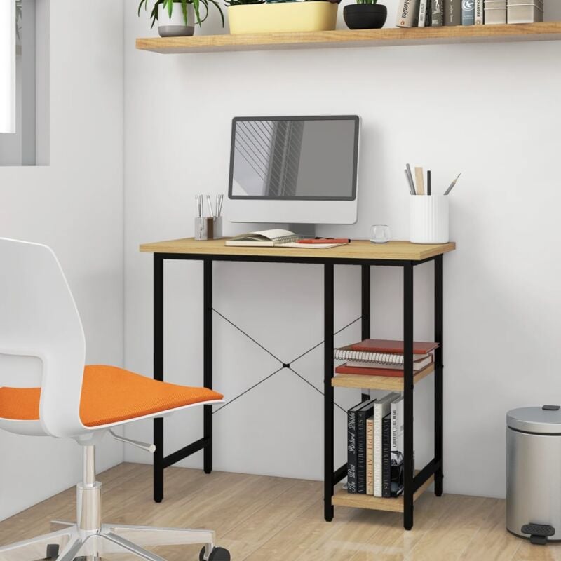 foto del prodotto scrivania computer nera e rovere chiaro 80x40x72cm mdf metallo vidaxl
