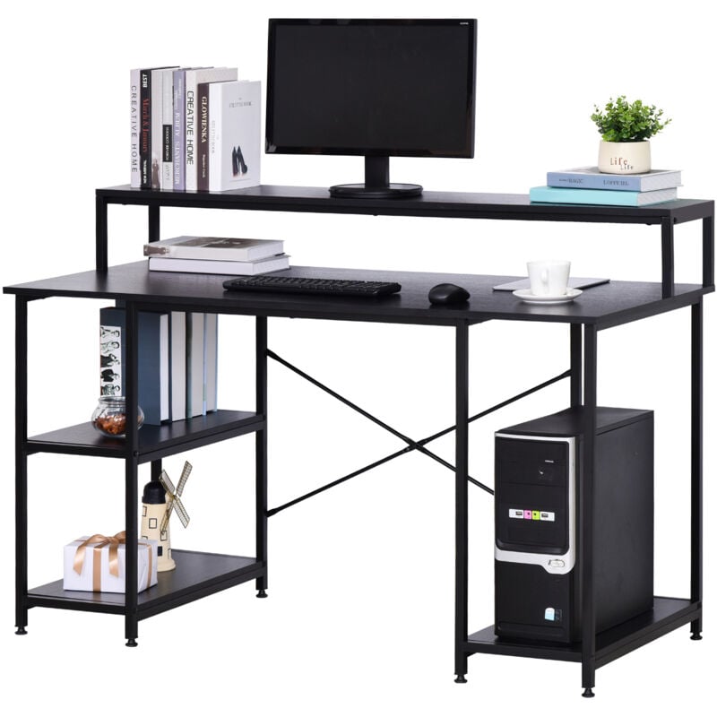 foto del prodotto scrivania computer per ufficio con ripiani monitor e cpu nera 140x60x93cm homcom
