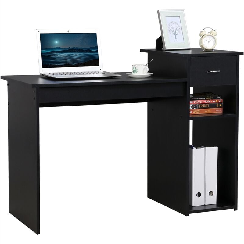 foto del prodotto scrivania computer porta pc moderna con cassetto da ufficio studio cameretta scrivania bianca yaheetech