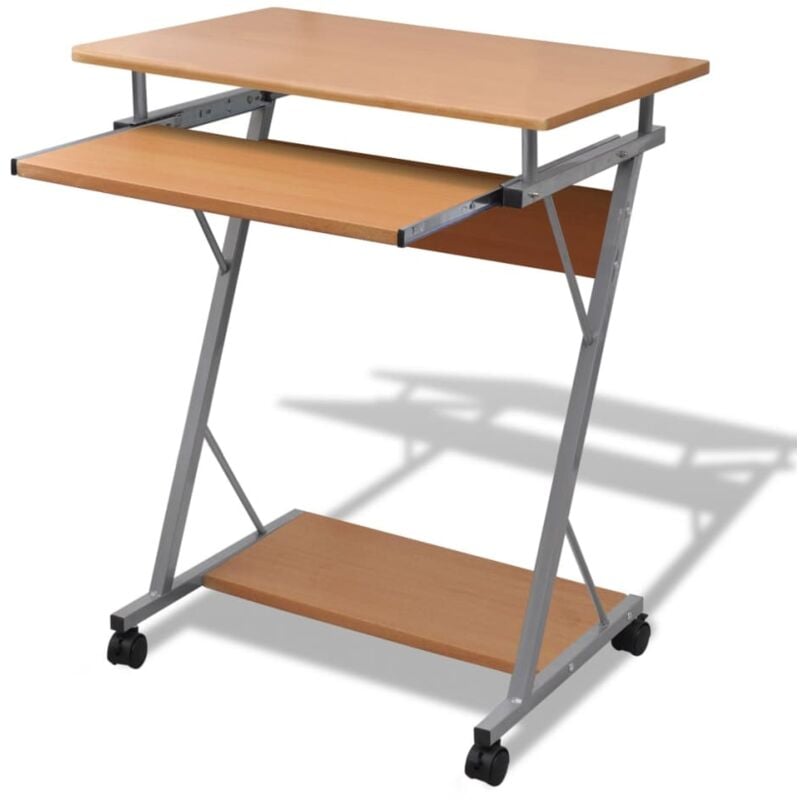 foto del prodotto scrivania computer tavolo pc con ripiano estraibile telaio in metallo marrone