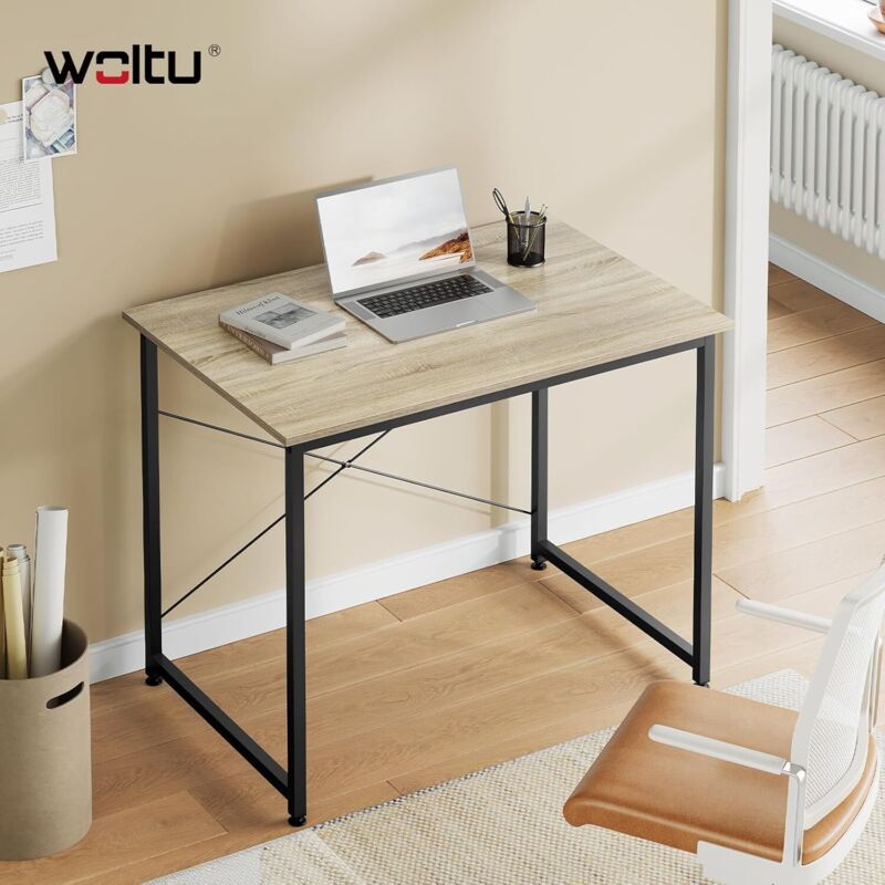 foto del prodotto scrivania computer tavolo pc scaffale moderno per ufficio lavoro studio legno nero woltu