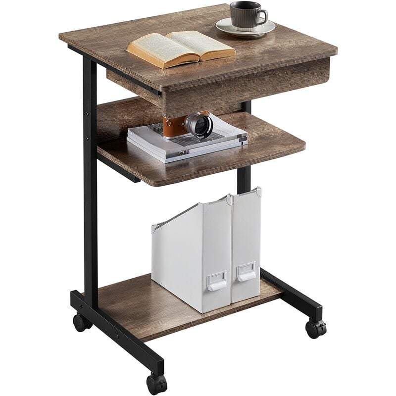 foto del prodotto scrivania computer ufficio mobile porta pc stampante tastiera scorrevole con ruote 56 x 51 x 79 cm marrone yaheetech