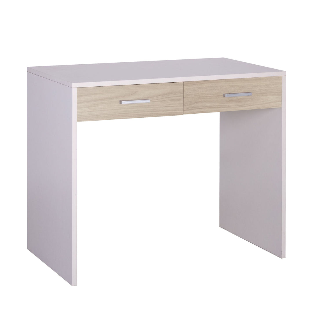 foto del prodotto scrivania con 2 cassetti 91x55x76h cm dal design moderno in kit di montaggio colore bianco fiammato e olmo chiaro