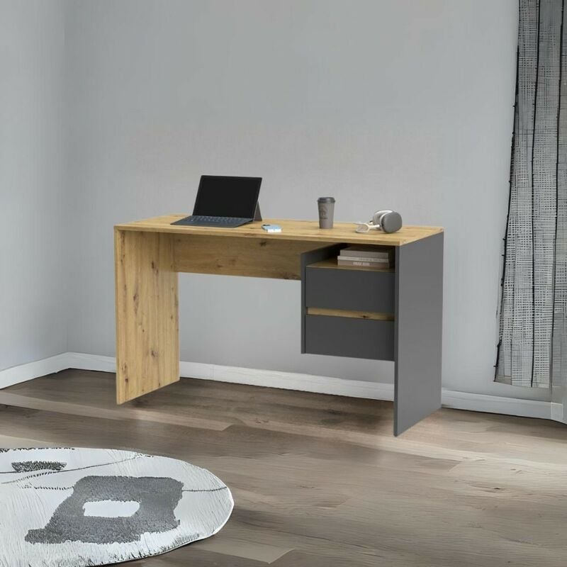 foto del prodotto scrivania con 2 cassetti paco3 125x51,6x75,5h colore rovere e antracite