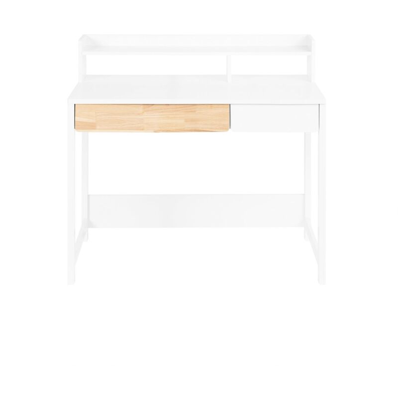 foto del prodotto scrivania con 2 cassetti scrivania per cameretta da ragazzi scrivania scaffale tavolo bianco 100x59x95cm fwt106 w