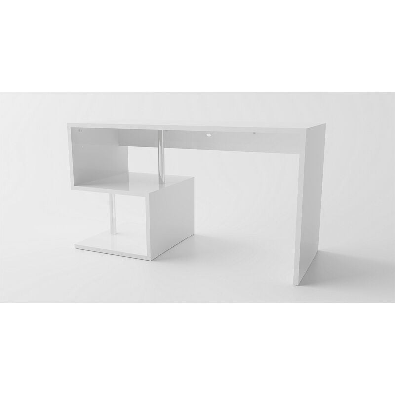 foto del prodotto scrivania con 2 ripiani 140x60x77,5 cm esse bianco lucido