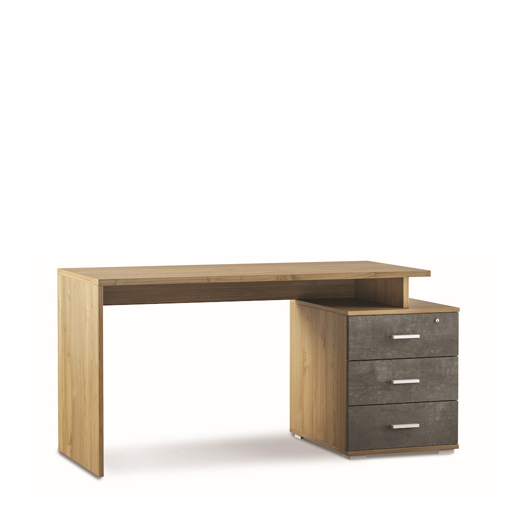 foto del prodotto scrivania con 3 cassetti 154x65x74h cm dal design moderno in kit di montaggio colore noce stelvio e ossido nero