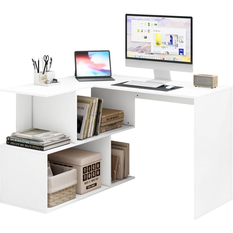foto del prodotto scrivania con 3 cassetti per ufficio studio tavolo da lavoro porta pc in legno bianco 120x60x75 cm woltu