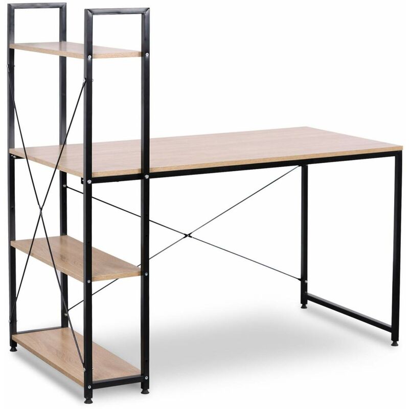 foto del prodotto scrivania con 4 ripiani tavolo porta pc computer casa ufficio 120cm legno naturale nero woltu