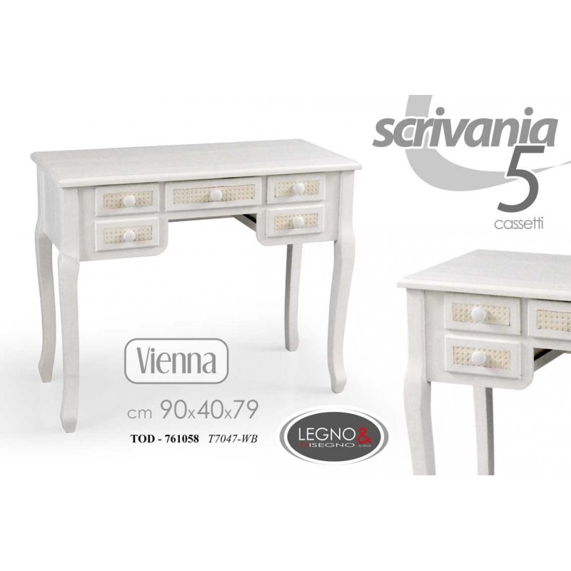 foto del prodotto scrivania con 5 cassetti bianco shabby anticata cm 90 x 40 x 78.5 h