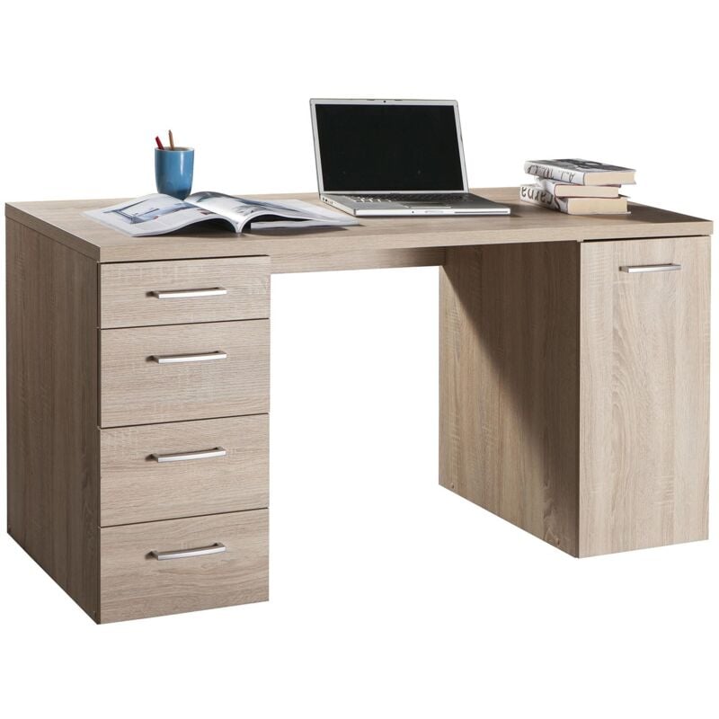 foto del prodotto scrivania con 5 cassetti, postazione porta pc da ufficio e cameretta 140 cm made in italy rovere scrivania