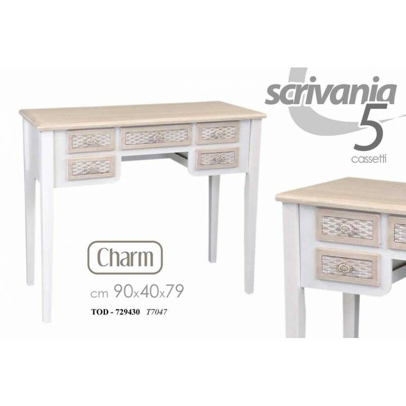 foto del prodotto scrivania con 5 cassetti shabby anticata cm 90 x 40 x 79 h