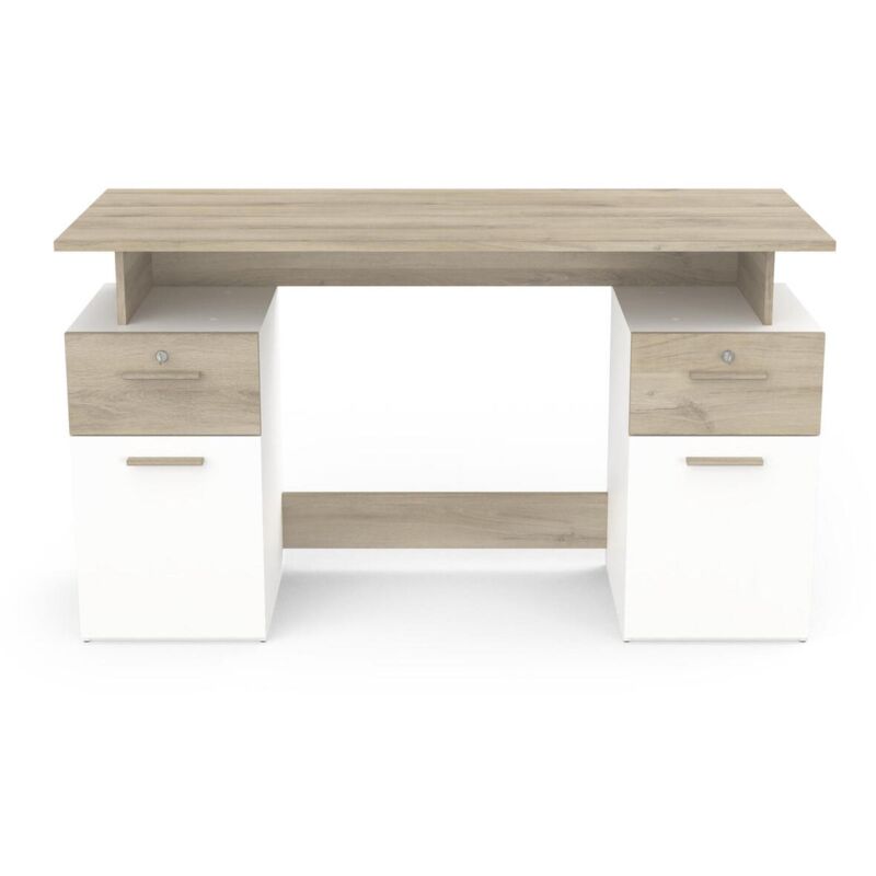 foto del prodotto scrivania con base a due colonne l134,8 cm effetto legno e bianco
