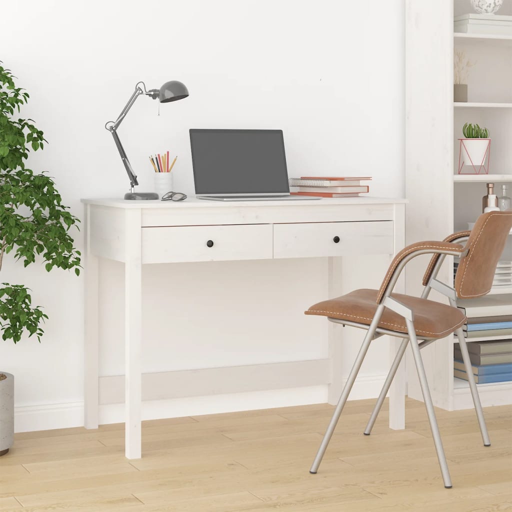 foto del prodotto scrivania con cassetti bianca 100x50x78 cm legno massello pino cod mxl 66449